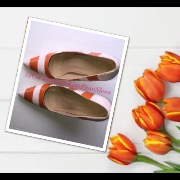 Women’s Custom Orange & White Glittered High Heels - Picture 2 of 7